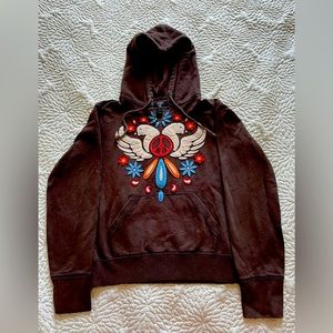 Lucky Brand Bohemian Peace Doves Hoodie Brown M